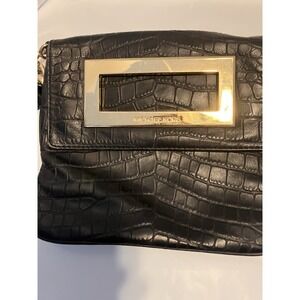 Michael Kors Vintage Black Croc Embossed Crossbody Leather Gold Hardware & Chain